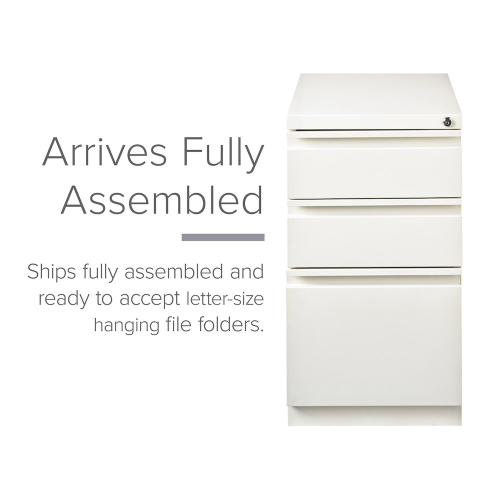 Hirsh 20" Deep Mobile Pedestal File Cabinet 3 Drawer Box-Box-File, White. Picture 6