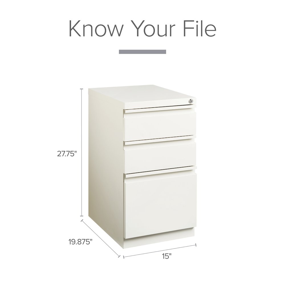 Hirsh 20" Deep Mobile Pedestal File Cabinet 3 Drawer Box-Box-File, White. Picture 9