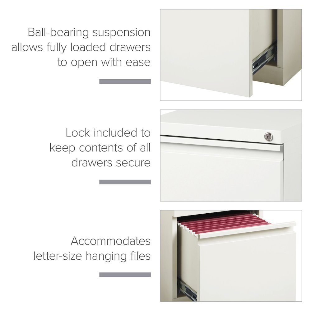 Hirsh 20" Deep Mobile Pedestal File Cabinet 3 Drawer Box-Box-File, White. Picture 12