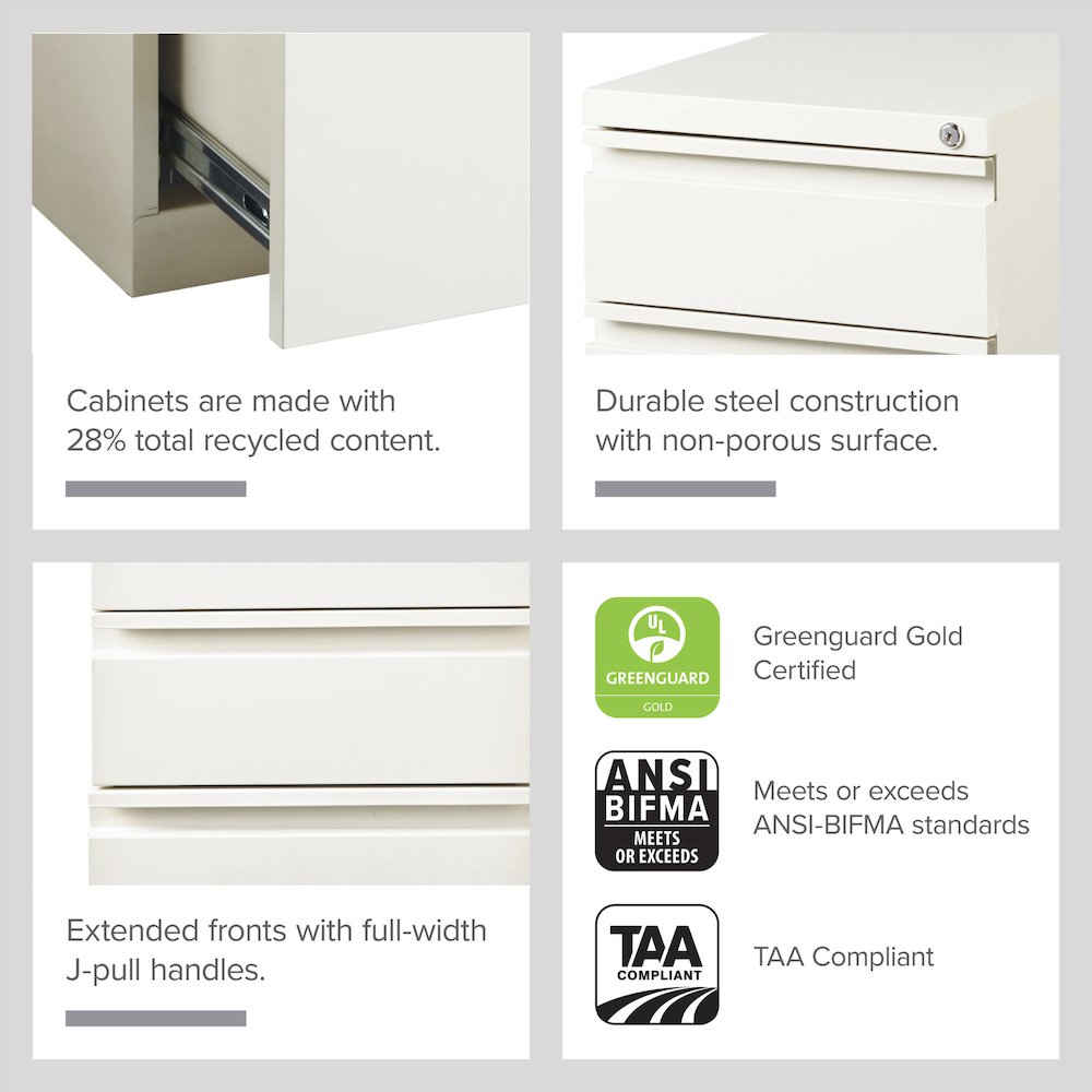 Hirsh 20" Deep Mobile Pedestal File Cabinet 3 Drawer Box-Box-File, White. Picture 13