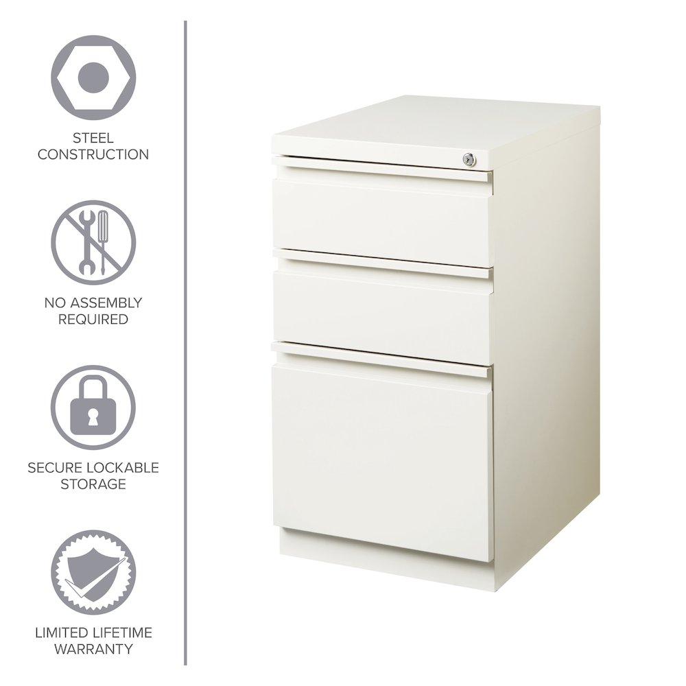 Hirsh 20" Deep Mobile Pedestal File Cabinet 3 Drawer Box-Box-File, White. Picture 14