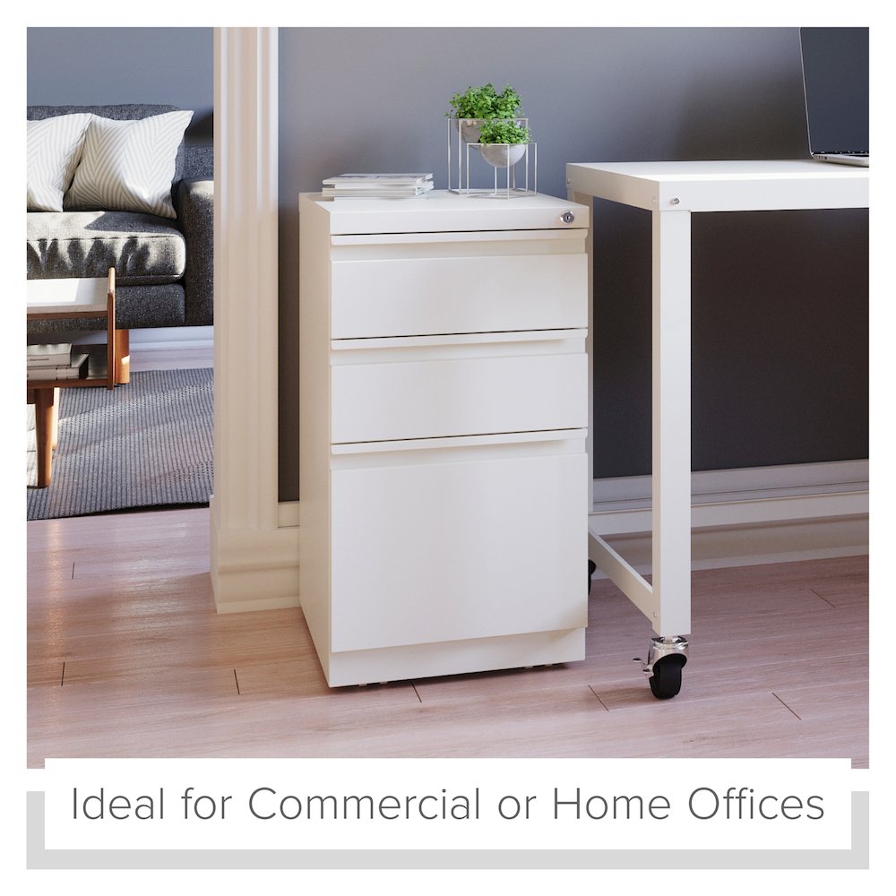 Hirsh 20" Deep Mobile Pedestal File Cabinet 3 Drawer Box-Box-File, White. Picture 15