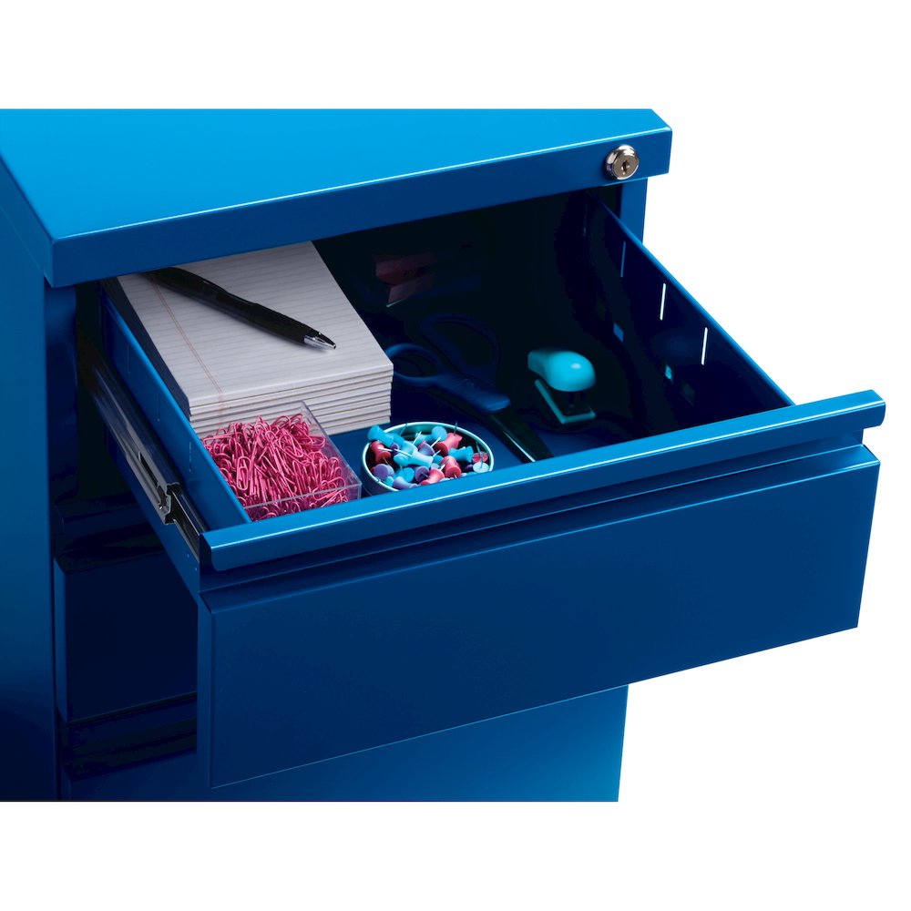 Hirsh 20" Deep Mobile Pedestal File Cabinet 3 Drawer Box-Box-File, Classic Blue. Picture 10