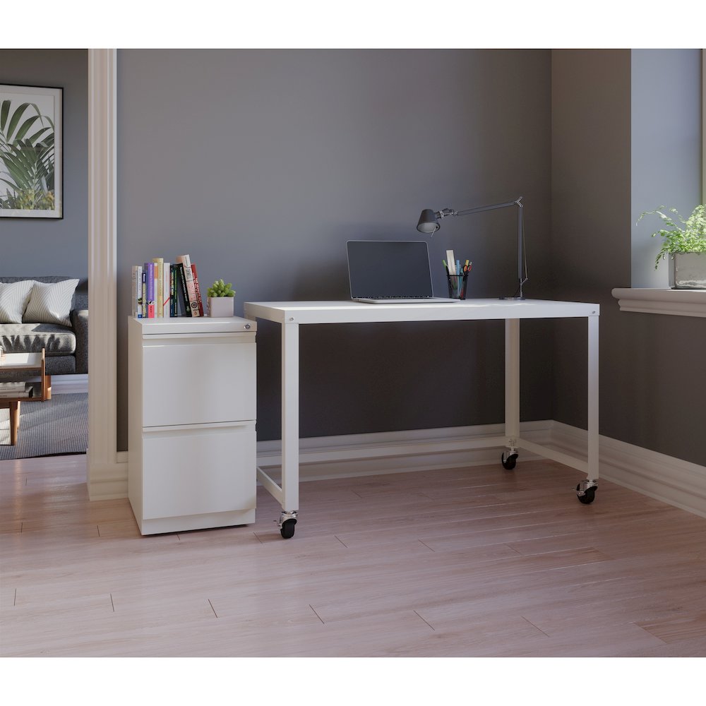 Hirsh 20" Deep Mobile Pedestal File Cabinet 2 Drawer File-File, White. Picture 7