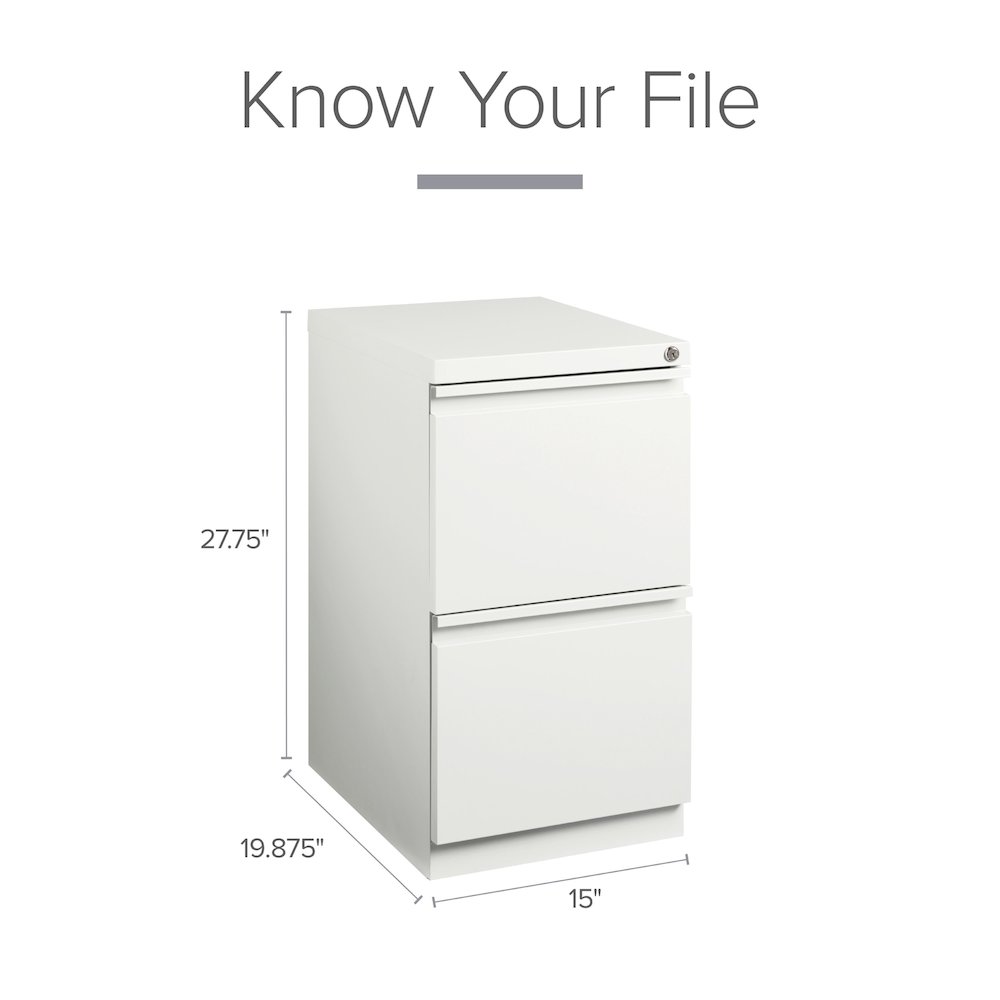 Hirsh 20" Deep Mobile Pedestal File Cabinet 2 Drawer File-File, White. Picture 11