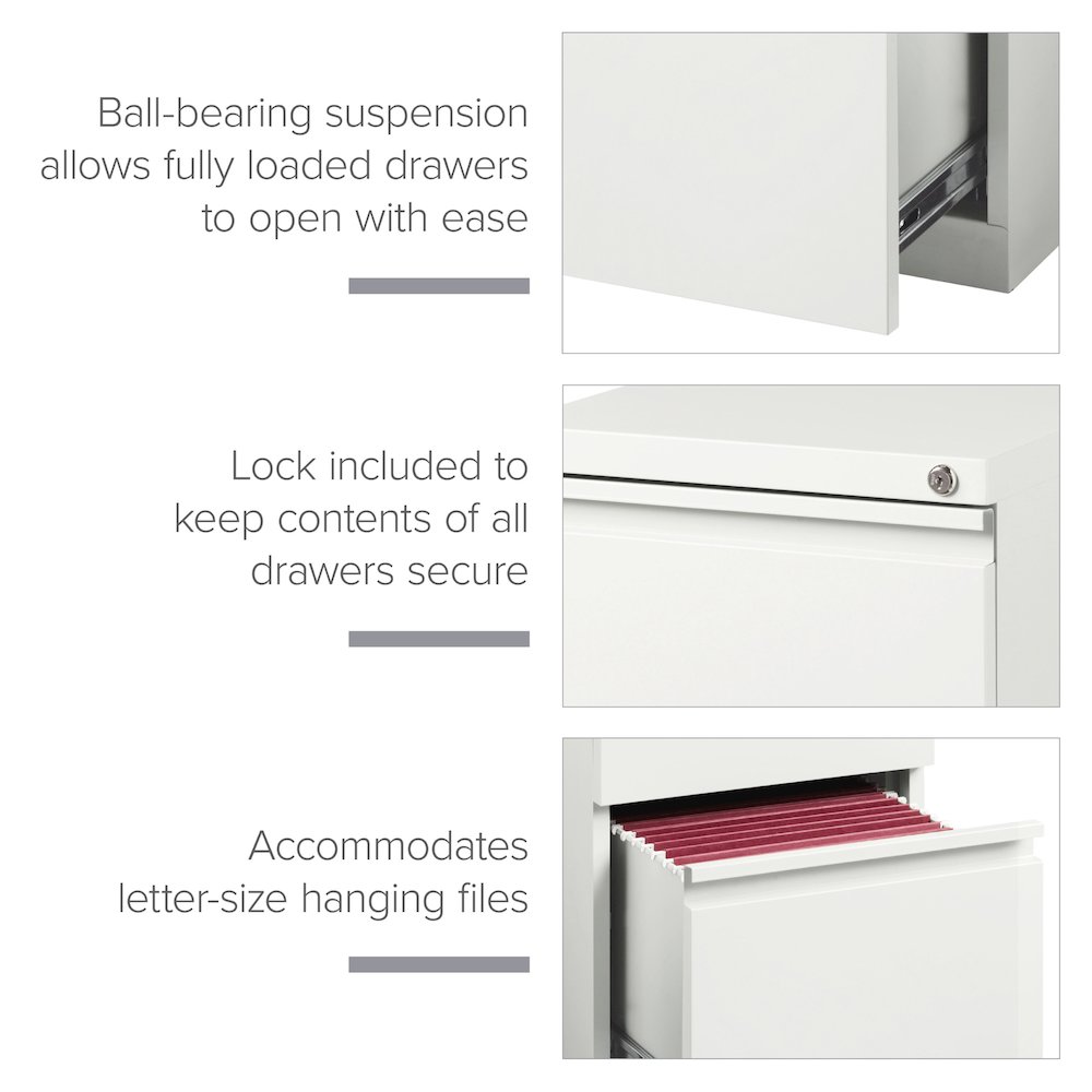 Hirsh 20" Deep Mobile Pedestal File Cabinet 2 Drawer File-File, White. Picture 14
