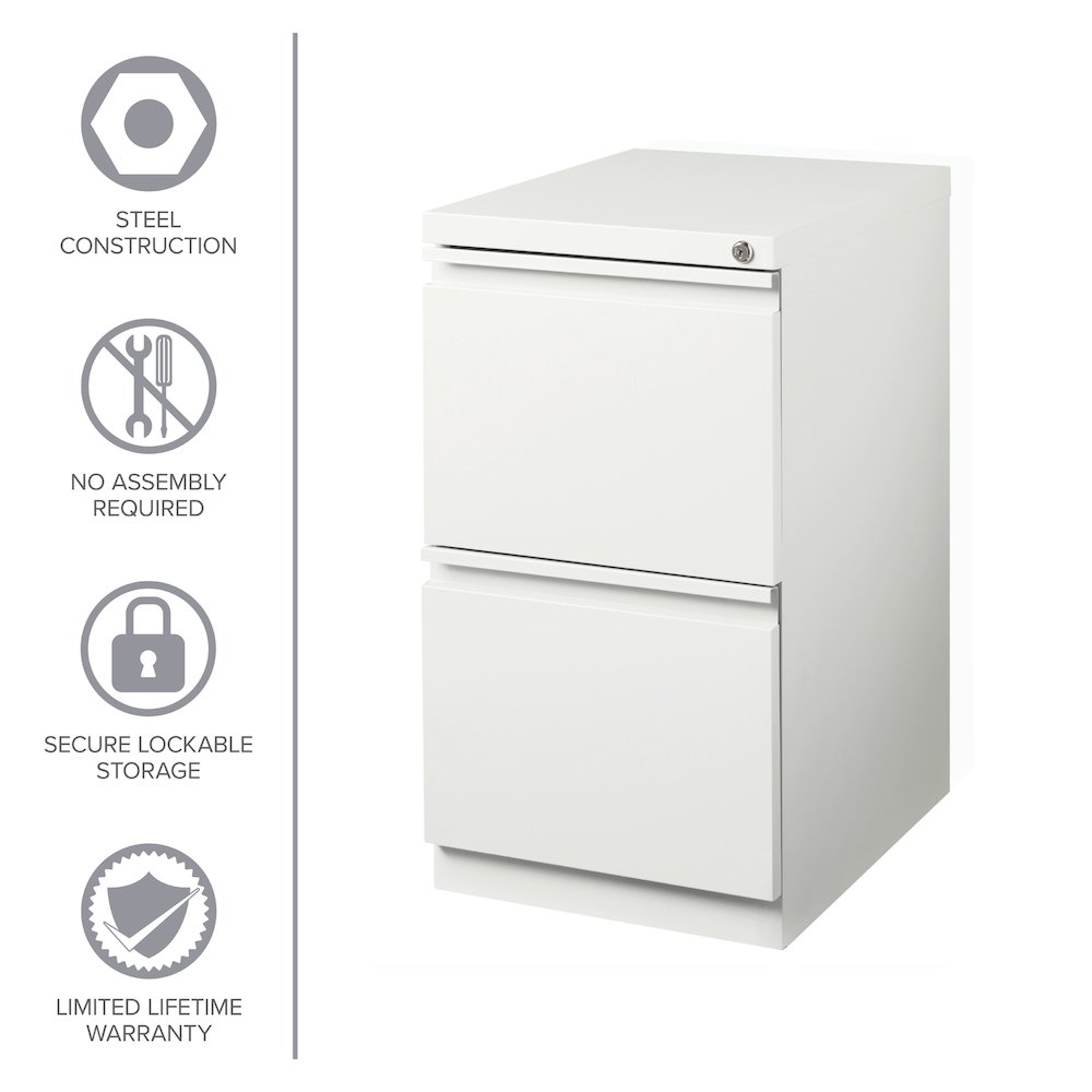 Hirsh 20" Deep Mobile Pedestal File Cabinet 2 Drawer File-File, White. Picture 16