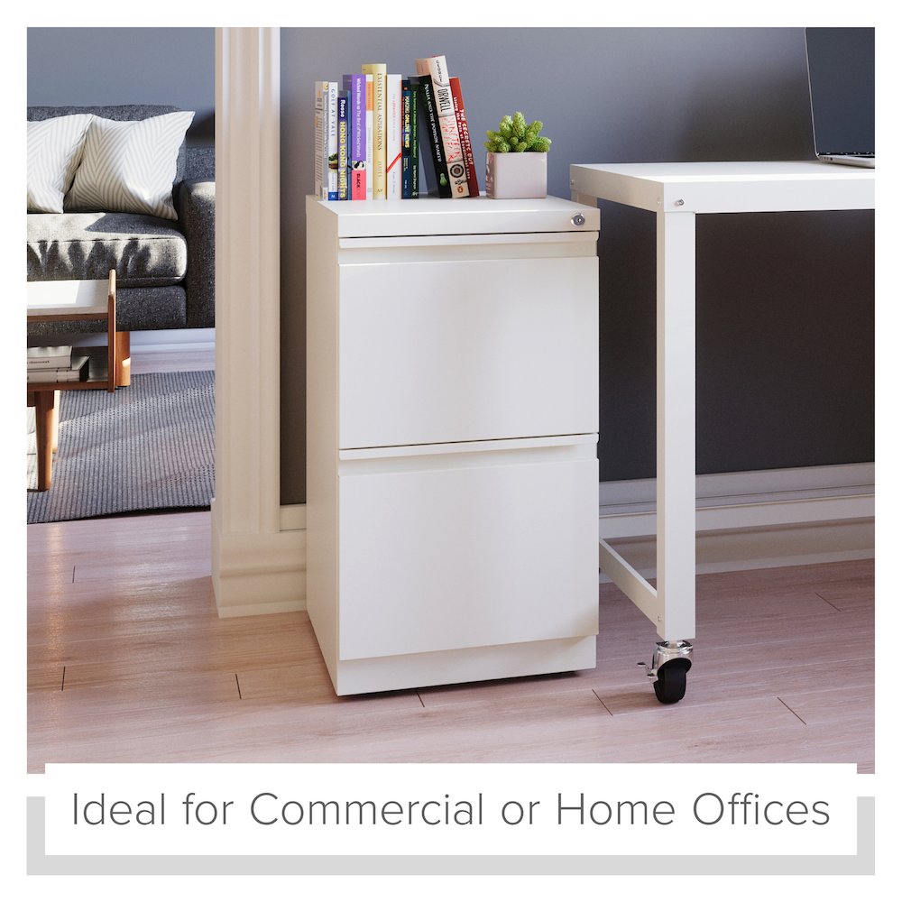 Hirsh 20" Deep Mobile Pedestal File Cabinet 2 Drawer File-File, White. Picture 17