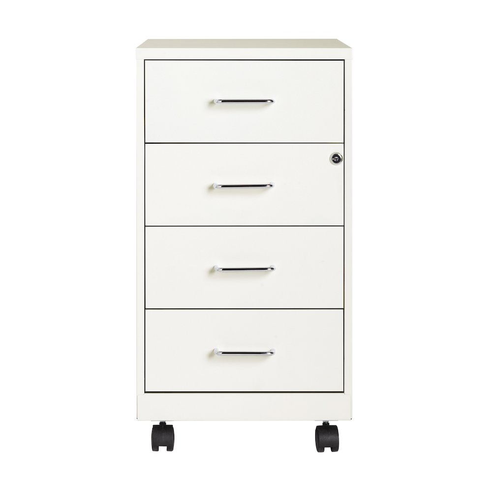 Space Solutions 18" Deep 4 Drawer Metal Mobile Organizer, Locking, Pearl White. Picture 1