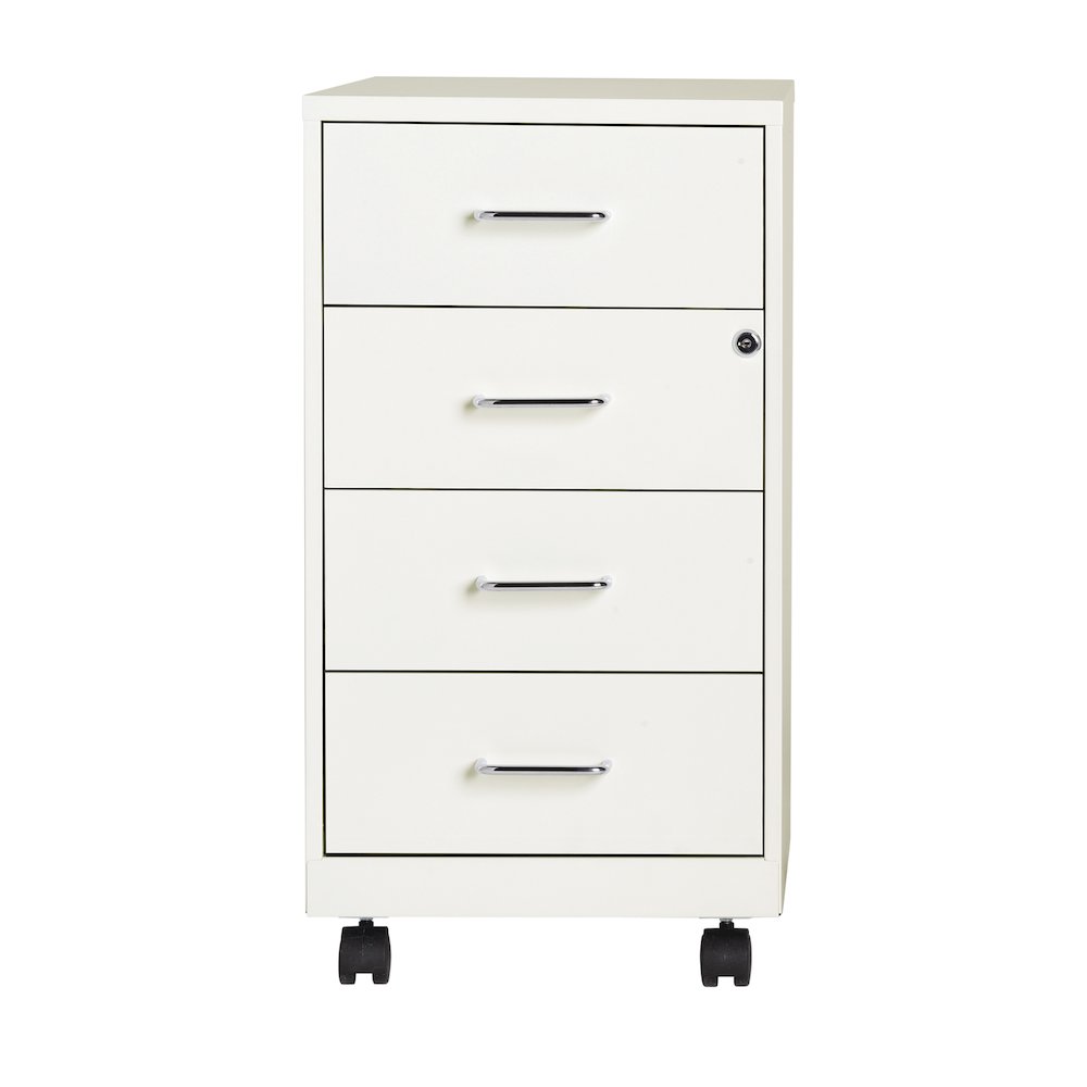 Space Solutions 18" Deep 4 Drawer Metal Mobile Organizer, Locking, Pearl White. Picture 2