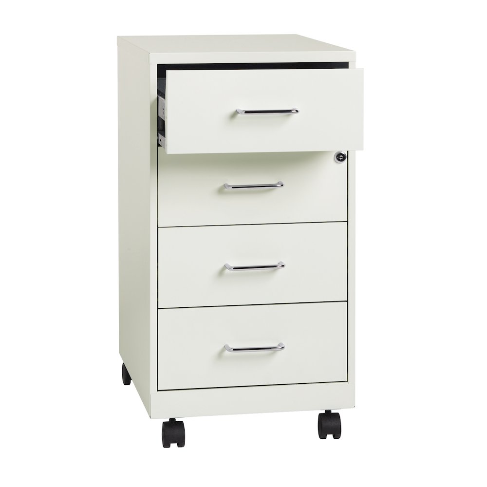 Space Solutions 18" Deep 4 Drawer Metal Mobile Organizer, Locking, Pearl White. Picture 3