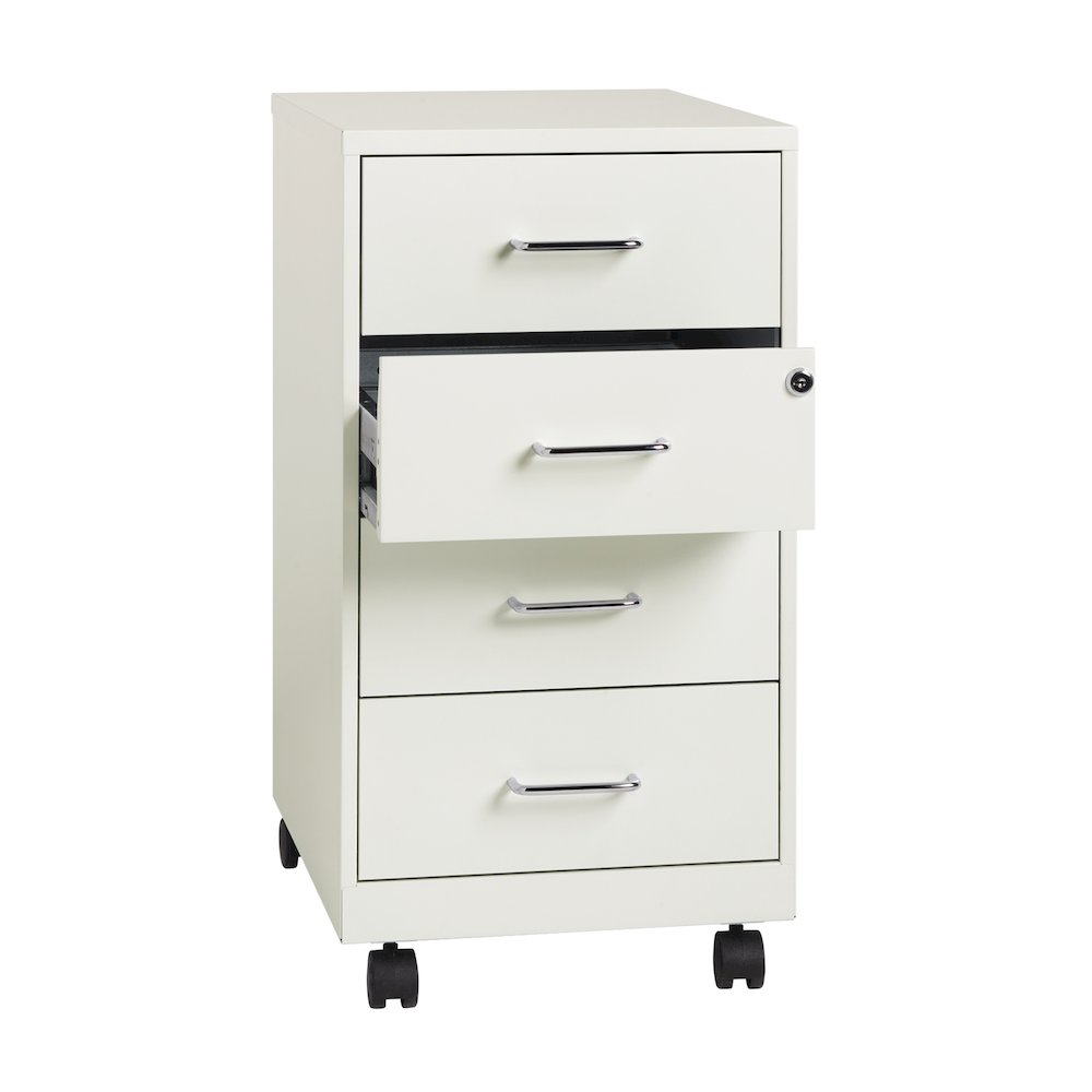 Space Solutions 18" Deep 4 Drawer Metal Mobile Organizer, Locking, Pearl White. Picture 7