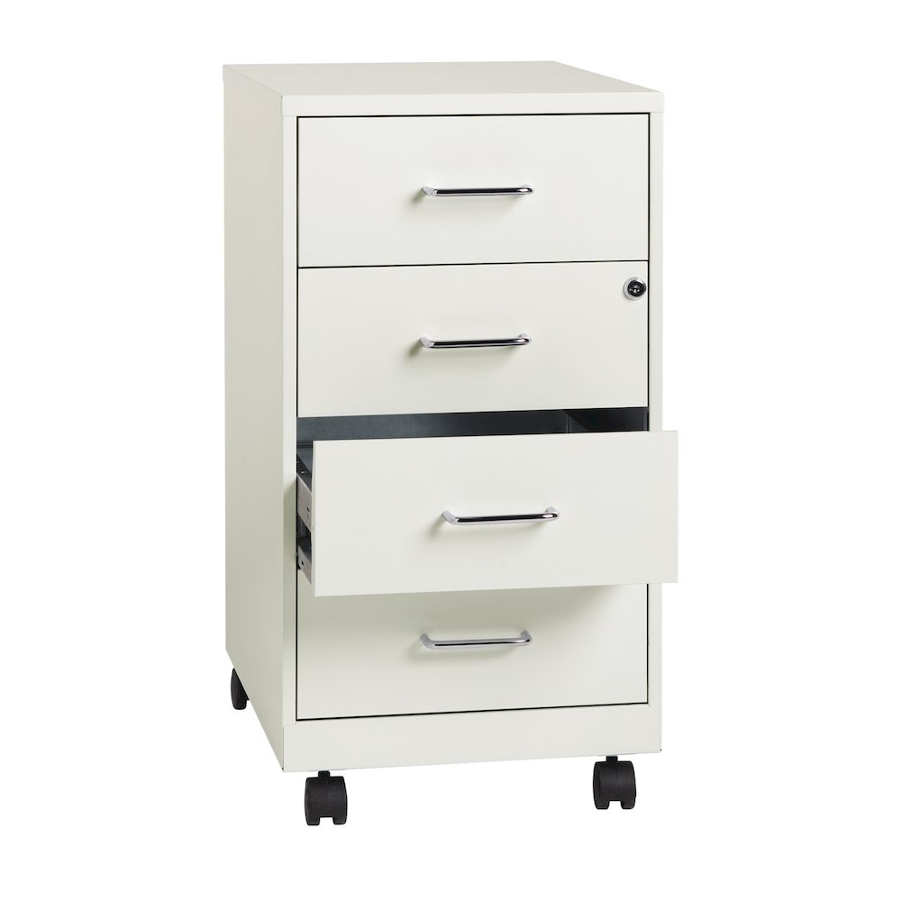 Space Solutions 18" Deep 4 Drawer Metal Mobile Organizer, Locking, Pearl White. Picture 4