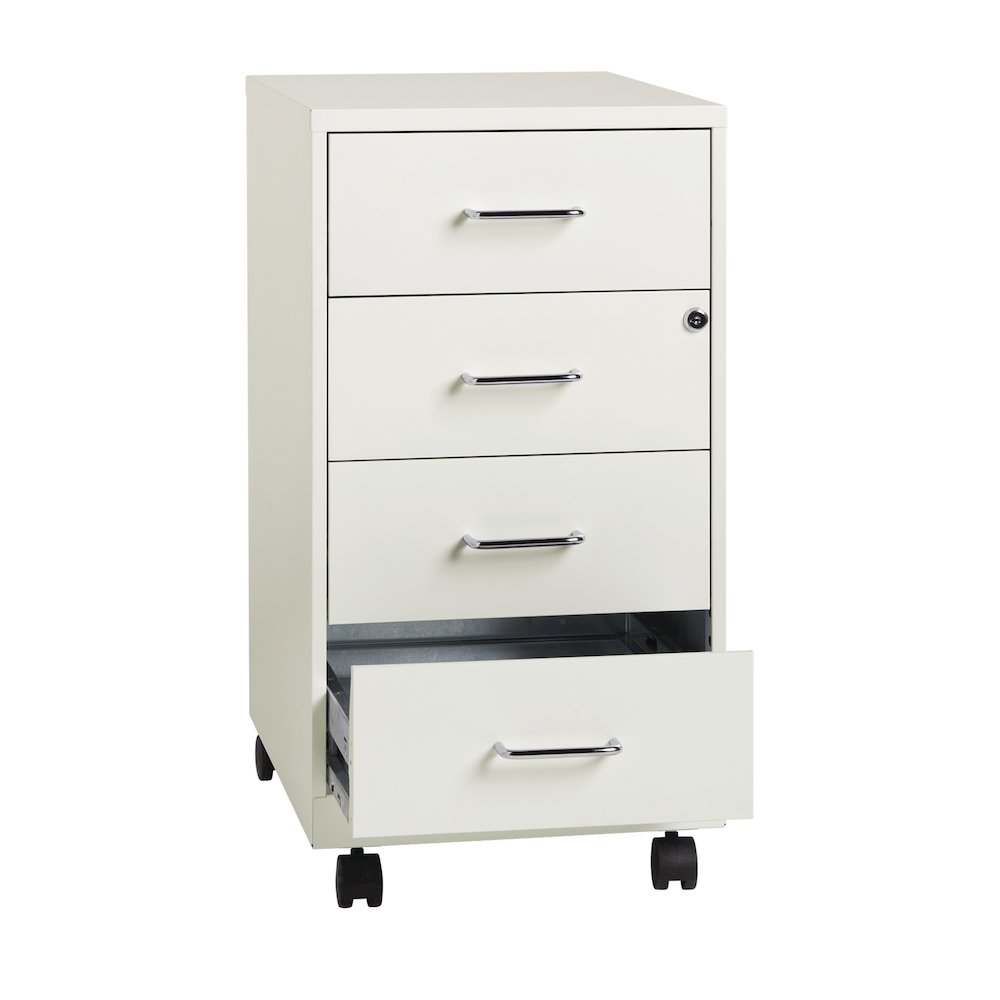 Space Solutions 18" Deep 4 Drawer Metal Mobile Organizer, Locking, Pearl White. Picture 5