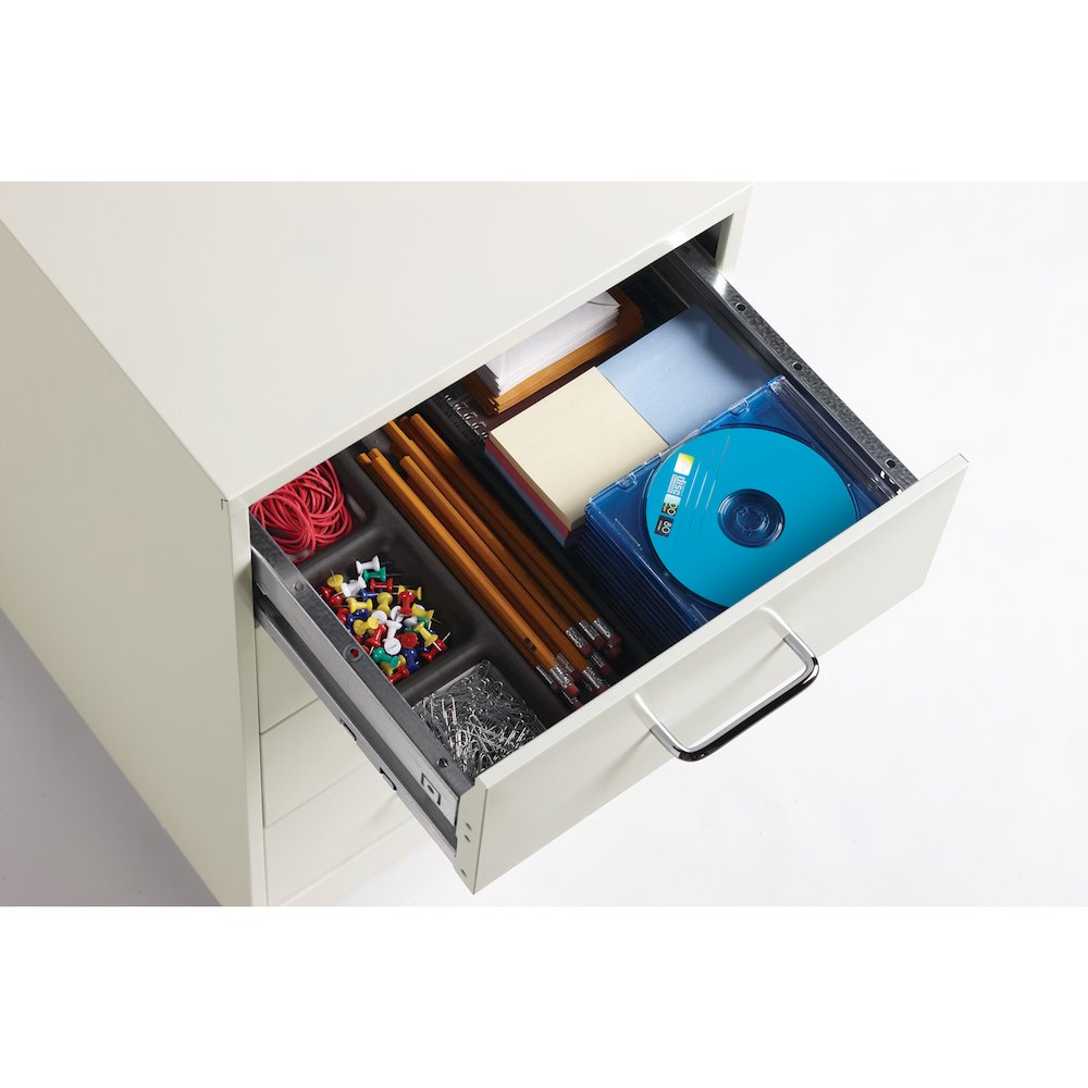 Space Solutions 18" Deep 4 Drawer Metal Mobile Organizer, Locking, Pearl White. Picture 6