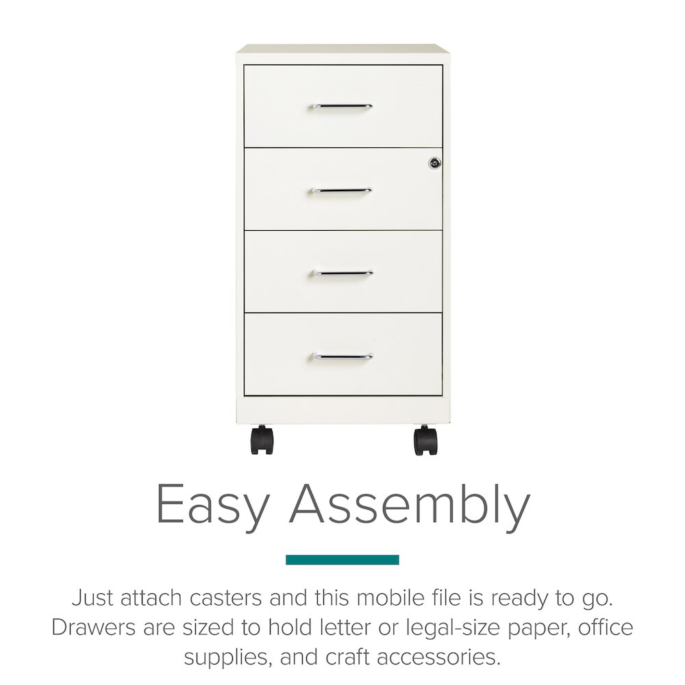 Space Solutions 18" Deep 4 Drawer Metal Mobile Organizer, Locking, Pearl White. Picture 10