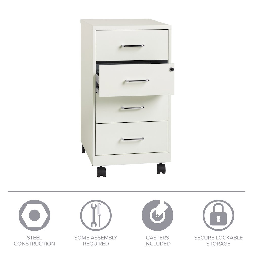 Space Solutions 18" Deep 4 Drawer Metal Mobile Organizer, Locking, Pearl White. Picture 19