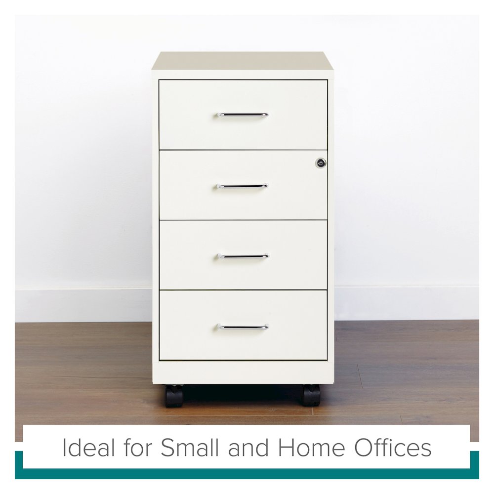 Space Solutions 18" Deep 4 Drawer Metal Mobile Organizer, Locking, Pearl White. Picture 20