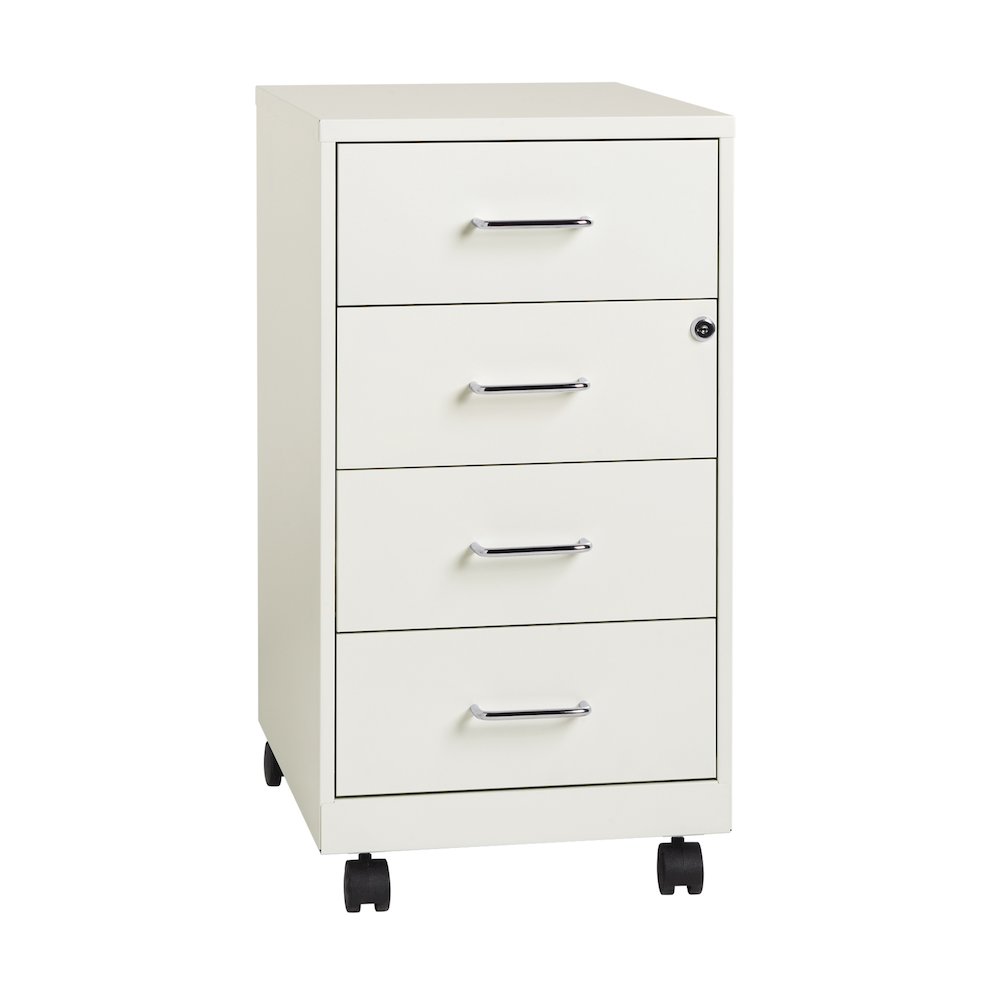 Space Solutions 18" Deep 4 Drawer Metal Mobile Organizer, Locking, Pearl White. Picture 22