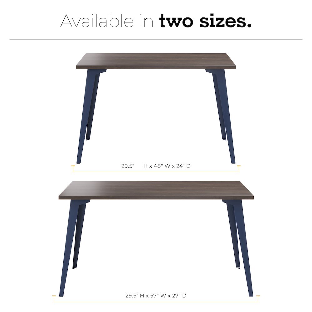 Orison Office 27x57 Mid Century Modern Desk, Navy / Trail Walnut. Picture 5