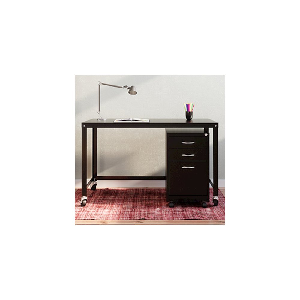 Hirsh Ready-to-Assemble 48-inch Wide Mobile Metal Desk for Home Office, White. Picture 7