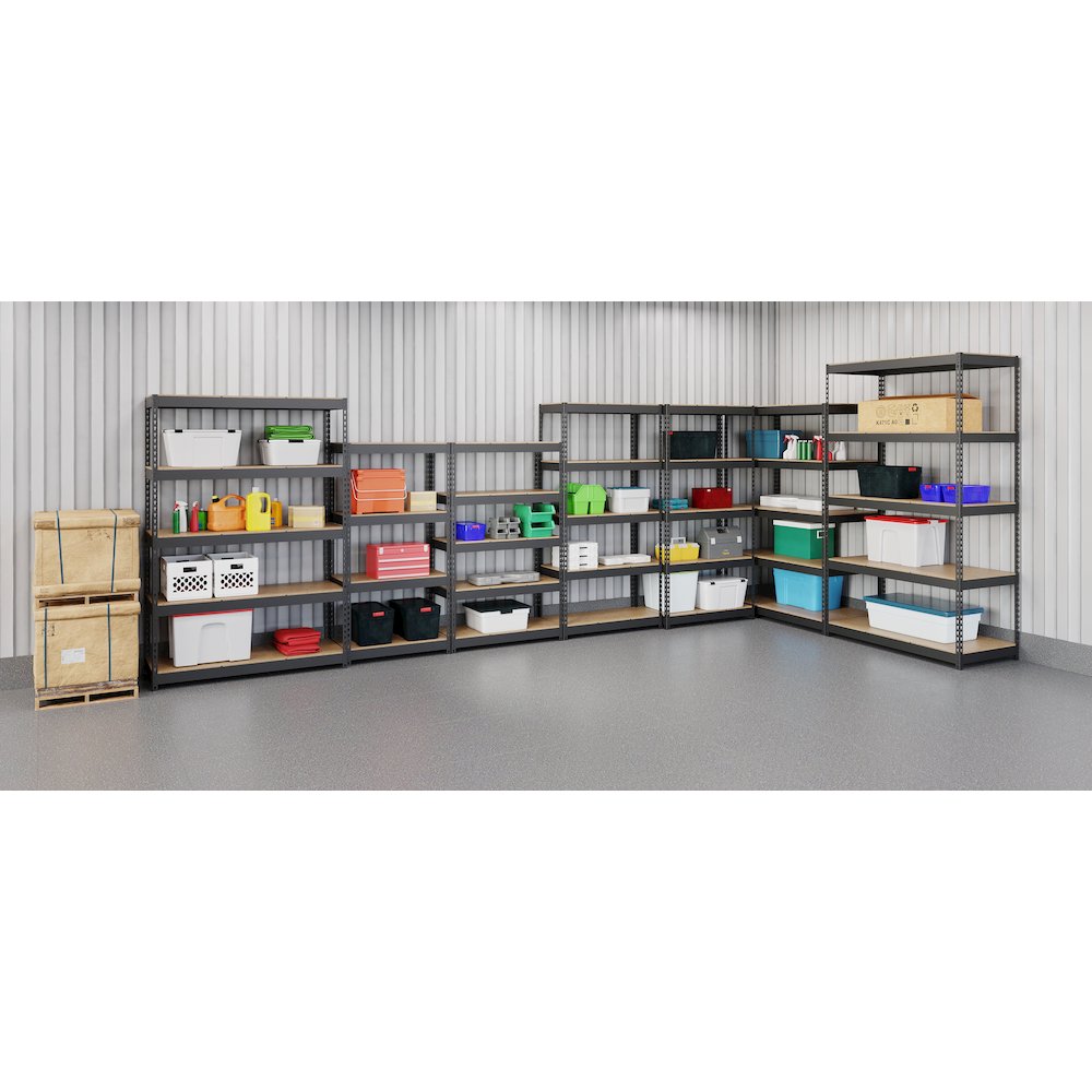 Iron Horse 3800 Riveted Steel Shelving 5-Shelf Unit, 18D x 36W x 72H, Black. Picture 6