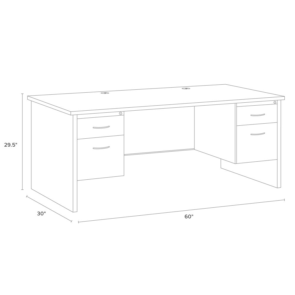 Hirsh Modular Double Pedestal File Office Desk, 30" D x 60" W, Charcoal/Mahogany. Picture 2