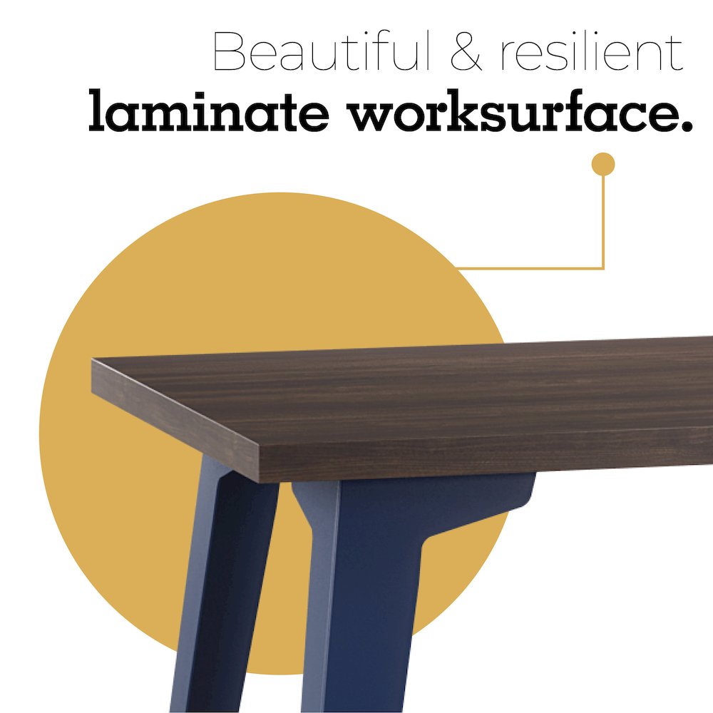 Orison Office 27x57 Mid Century Modern Desk, Navy / Trail Walnut. Picture 6