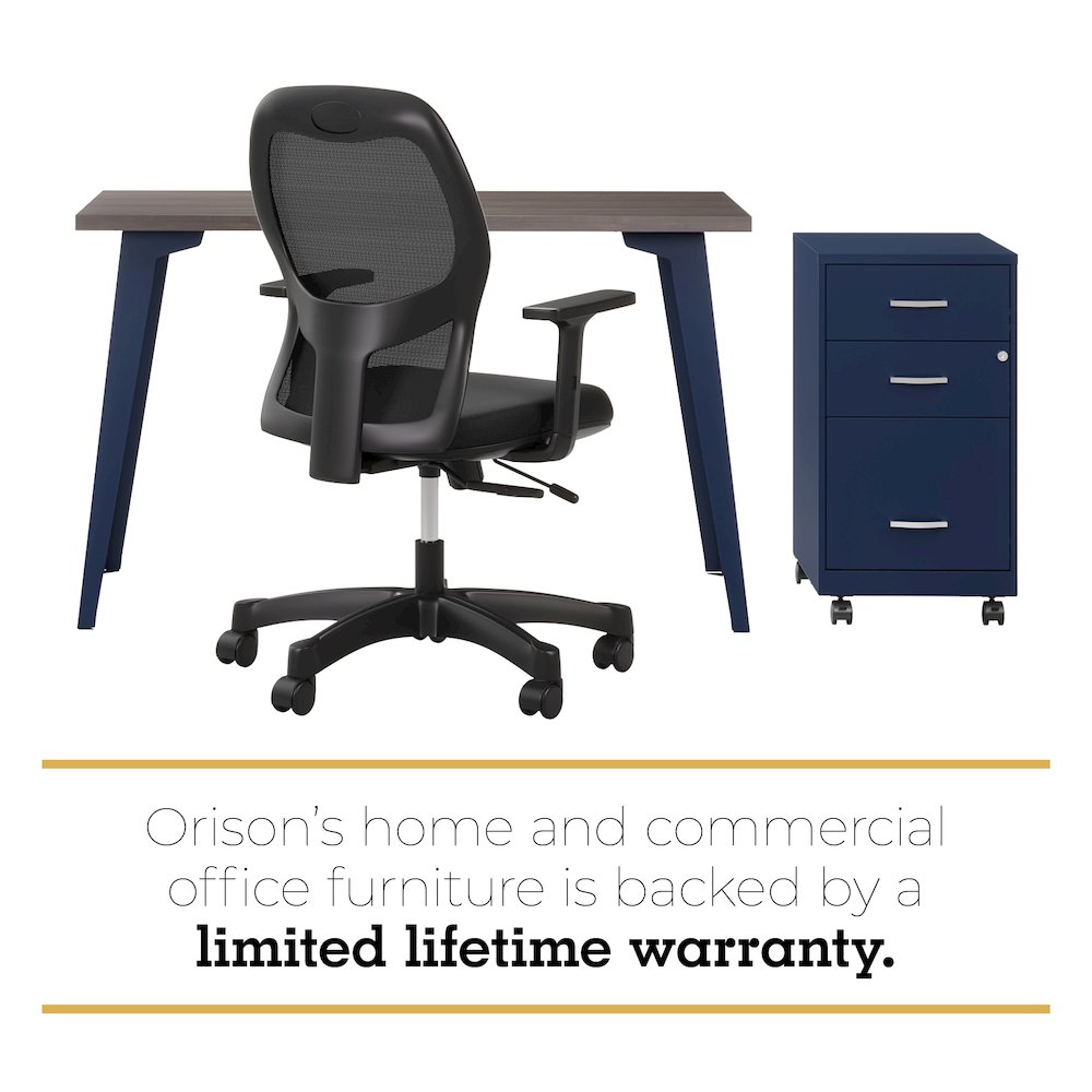 Orison Office 27x57 Mid Century Modern Desk, Navy / Trail Walnut. Picture 12