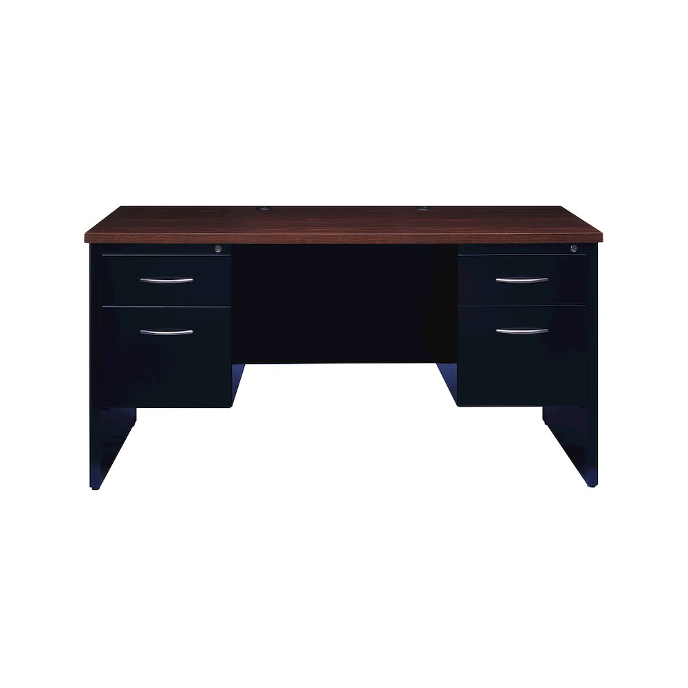Hirsh Modular Double Pedestal File Office Desk, 30" D x 60" W, Charcoal/Mahogany. Picture 3
