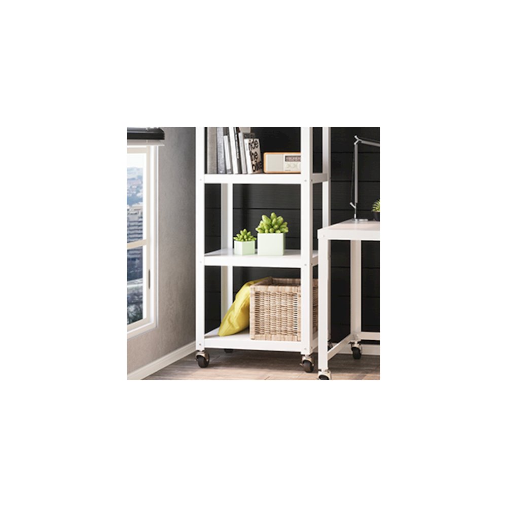 Space Solutions 72" High Rolling 5 Shelf Bookcase, Industrial Metal, White. Picture 9