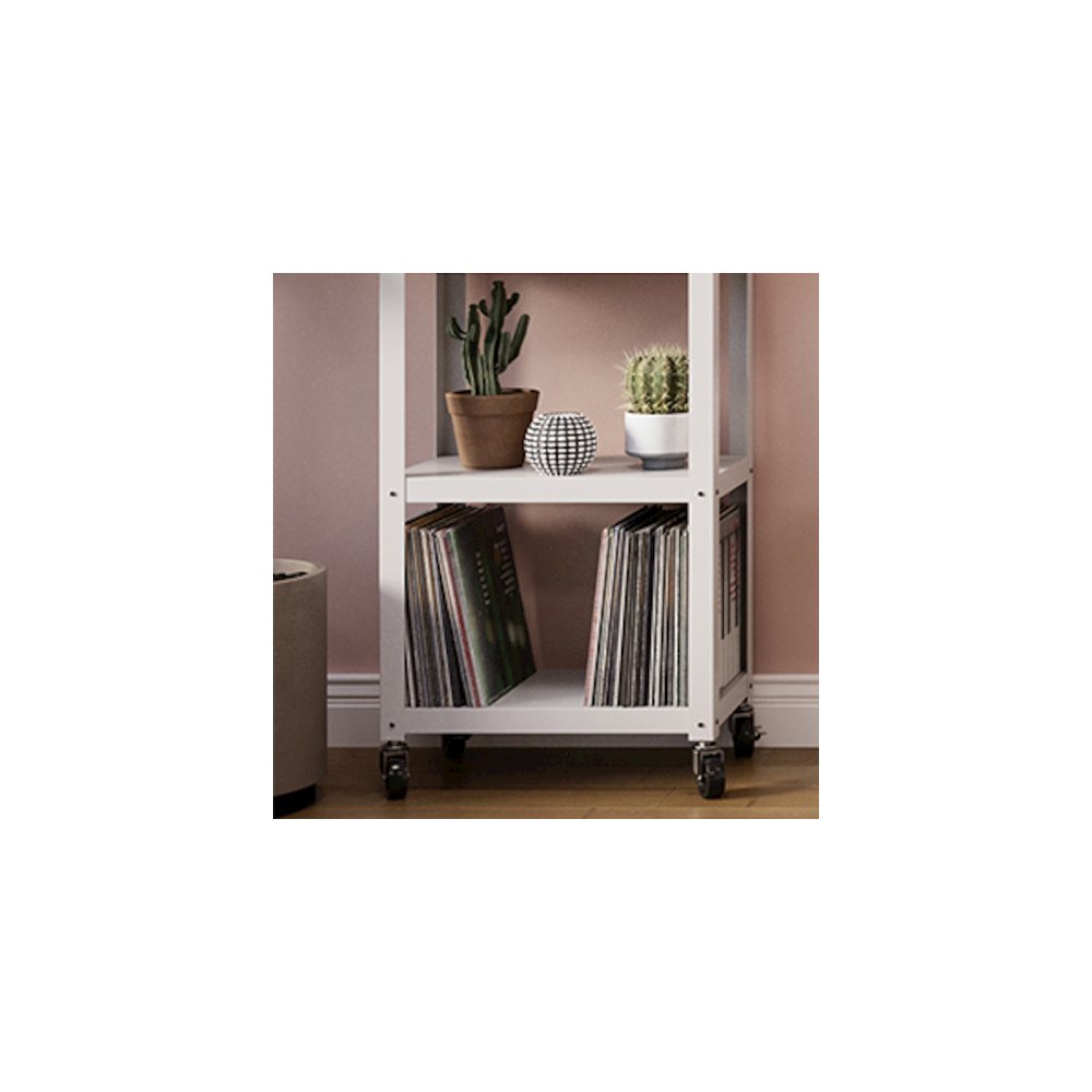 Space Solutions 72" High Rolling 5 Shelf Bookcase, Industrial Metal, White. Picture 8