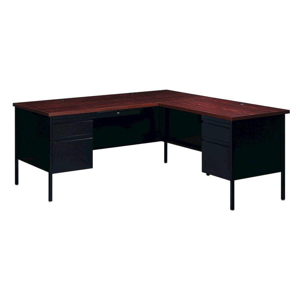 Hirsh Corner Office Desk with Right Hand Return, 66D x 72W, Black / Walnut. Picture 1