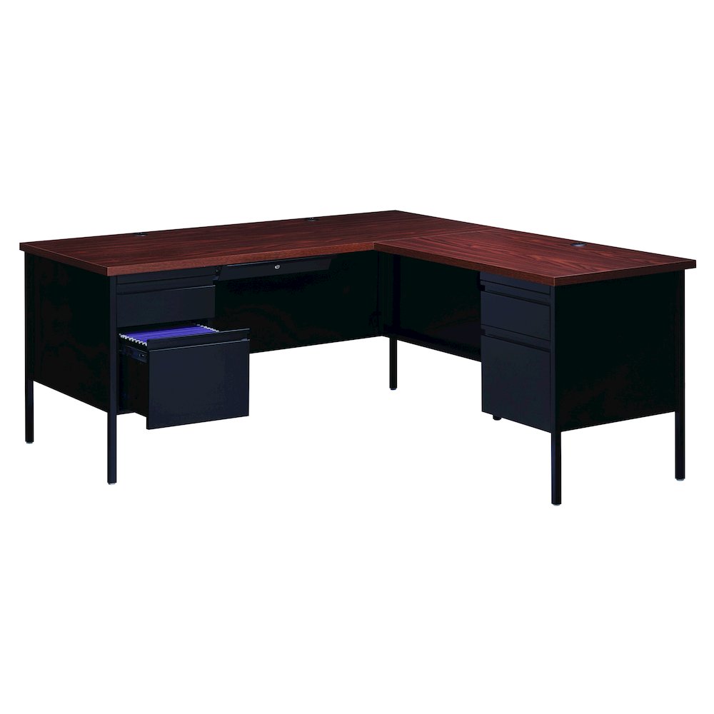 Hirsh Corner Office Desk with Right Hand Return, 66D x 72W, Black / Walnut. Picture 5