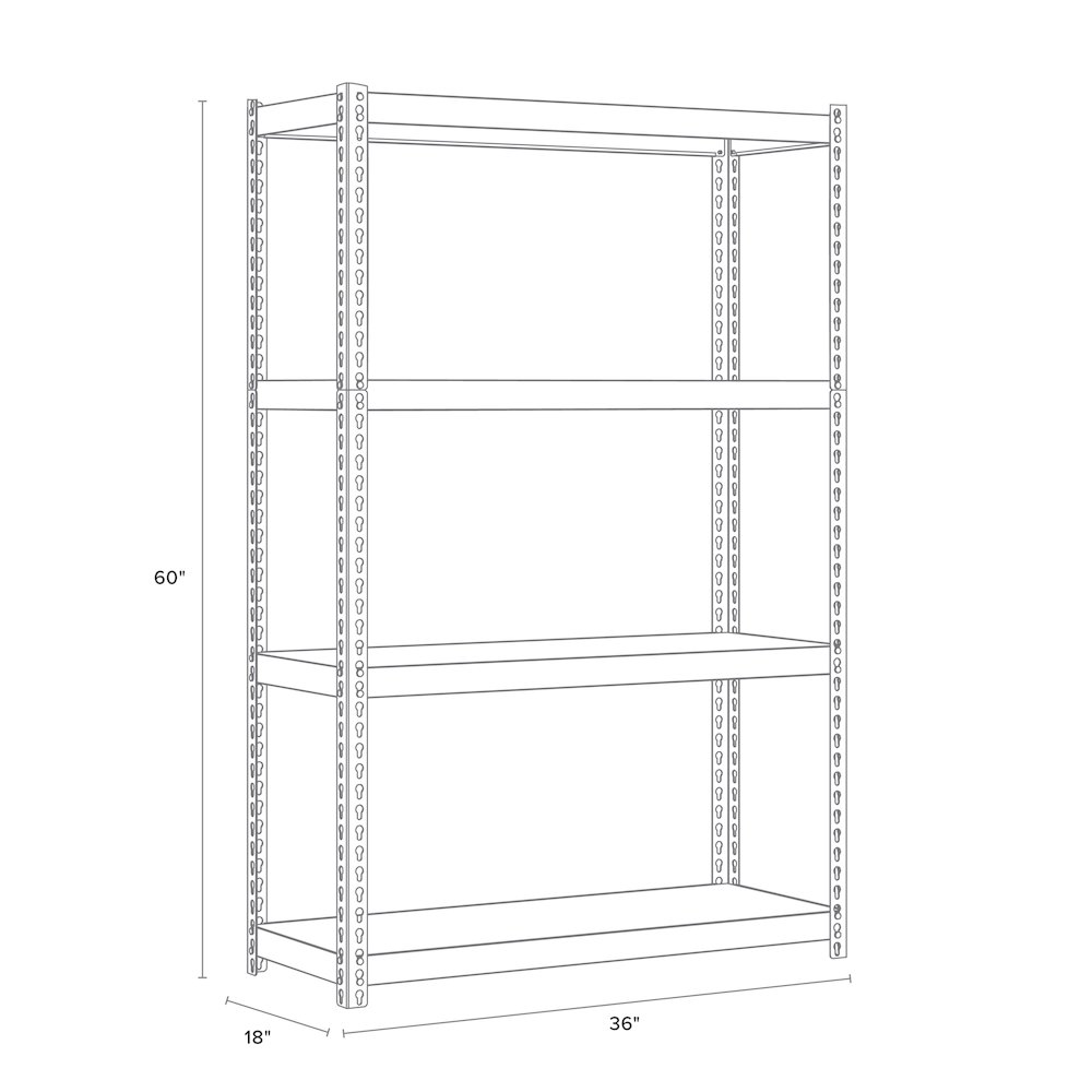 Iron Horse 2300 Riveted Steel Shelving 4-Shelf Unit, 18D x 36W x 60H, Black. Picture 3