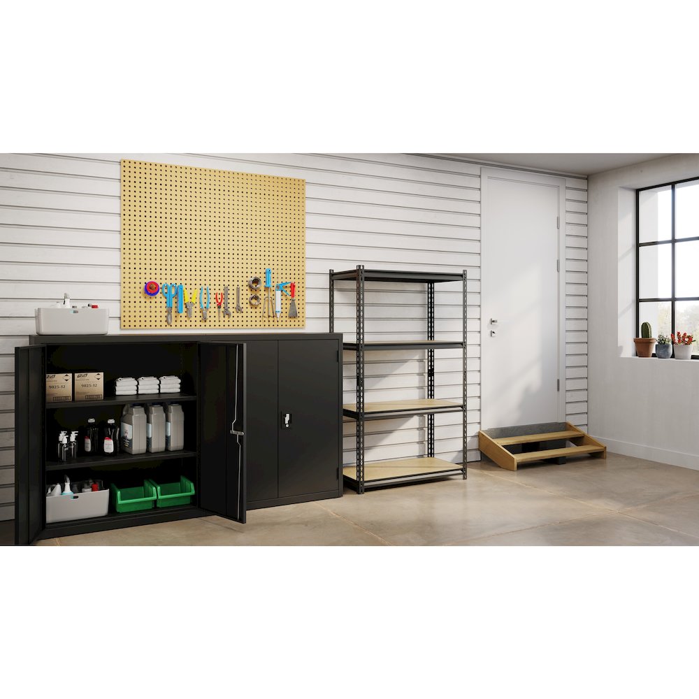 Iron Horse 2300 Riveted Steel Shelving 4-Shelf Unit, 18D x 36W x 60H, Black. Picture 4