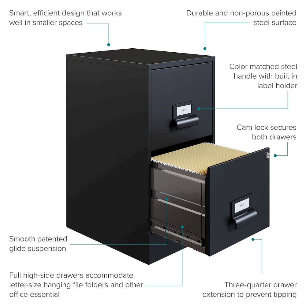 Space Solutions 18" Deep 2 Drawer Premier Vertical File Cabinet, Locking, Black. Picture 10