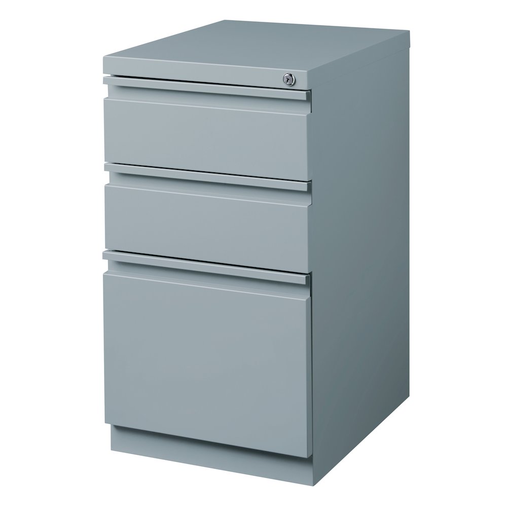 Hirsh 20" Deep Mobile Pedestal File Cabinet 3 Drawer Box-Box-File, Platinum. Picture 2