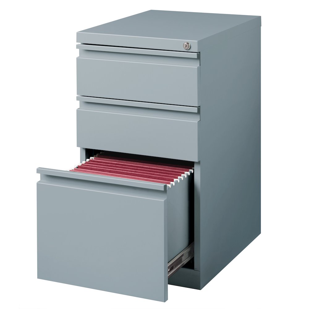 Hirsh 20" Deep Mobile Pedestal File Cabinet 3 Drawer Box-Box-File, Platinum. Picture 3