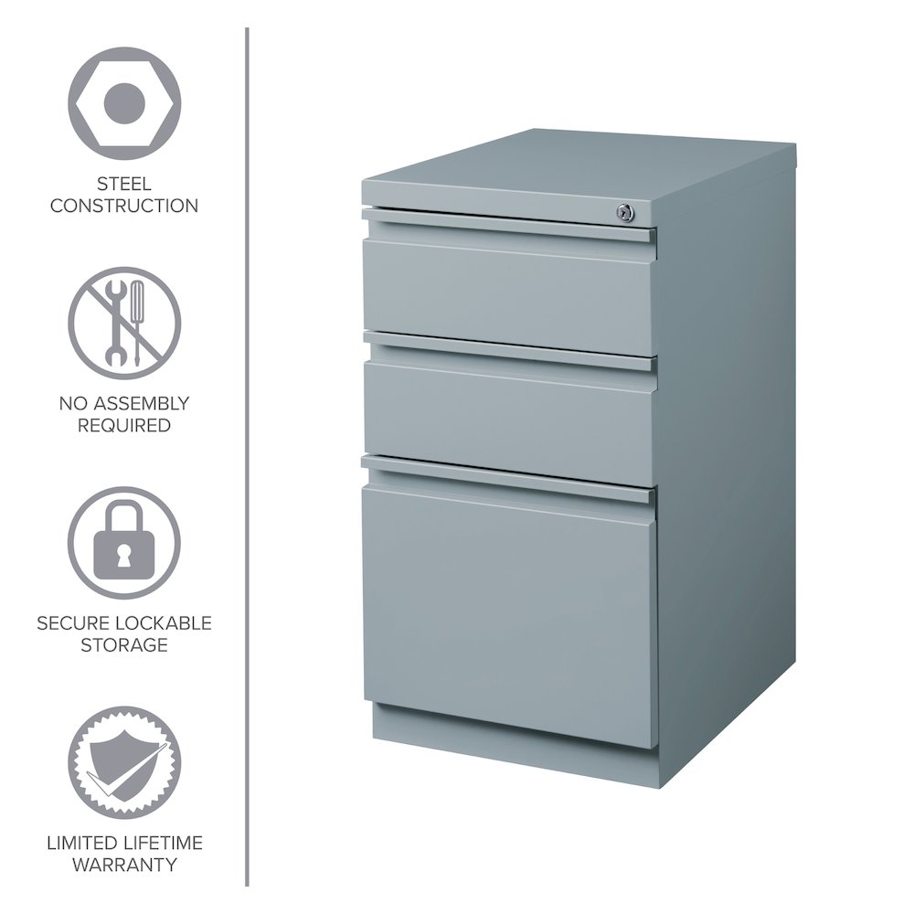 Hirsh 20" Deep Mobile Pedestal File Cabinet 3 Drawer Box-Box-File, Platinum. Picture 14