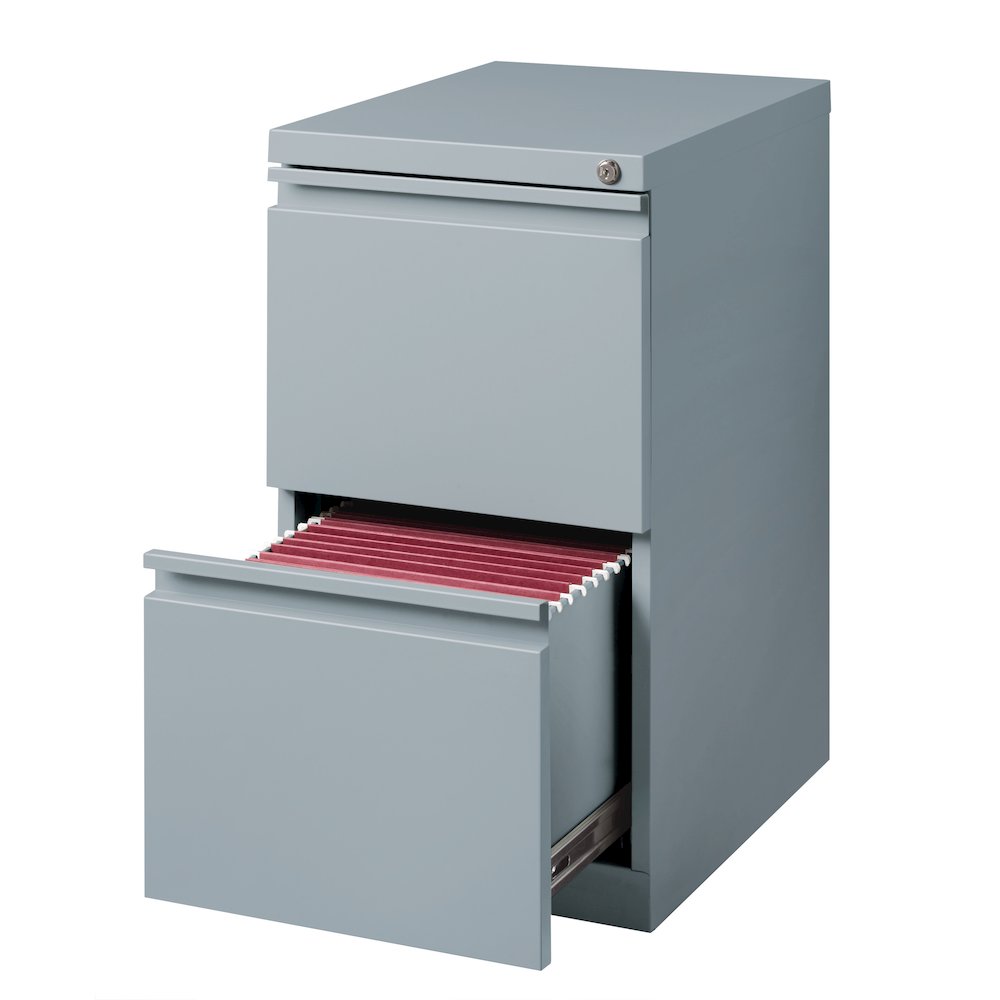 Hirsh 20" Deep Mobile Pedestal File Cabinet 2 Drawer File-File, Platinum. Picture 3