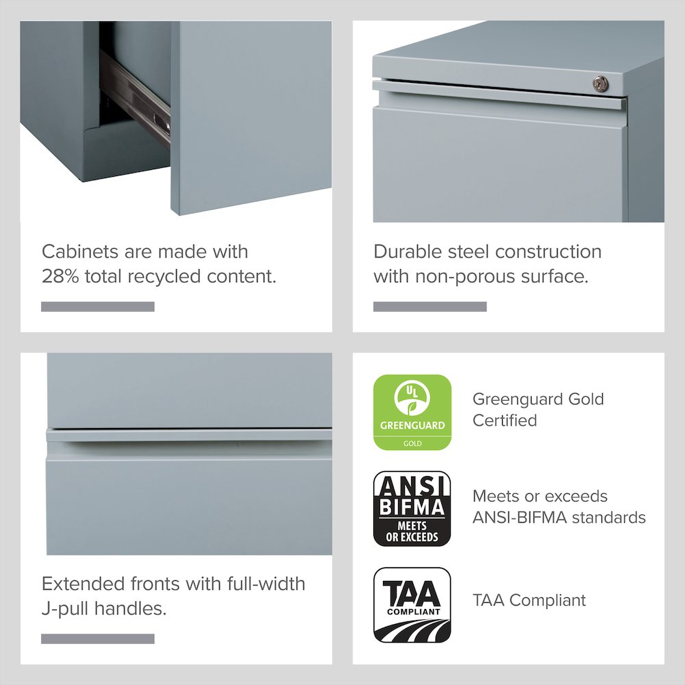 Hirsh 20" Deep Mobile Pedestal File Cabinet 2 Drawer File-File, Platinum. Picture 12