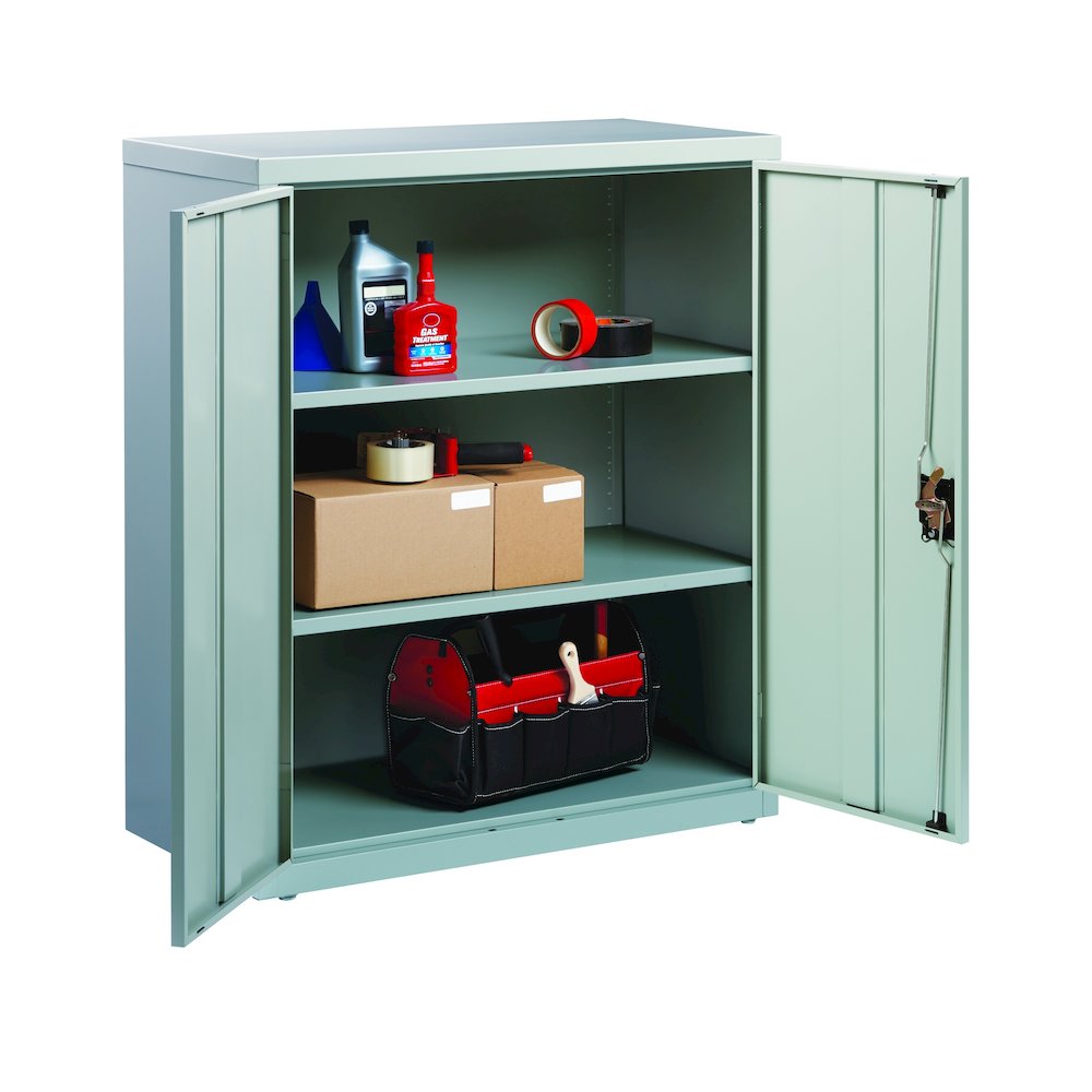 Hirsh Welded Steel Storage Cabinet with 2 Shelves, 18"Dx36"Wx42"H, Light Gray. Picture 1