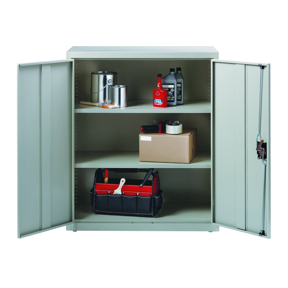 Hirsh Welded Steel Storage Cabinet with 2 Shelves, 18"Dx36"Wx42"H, Light Gray. Picture 3