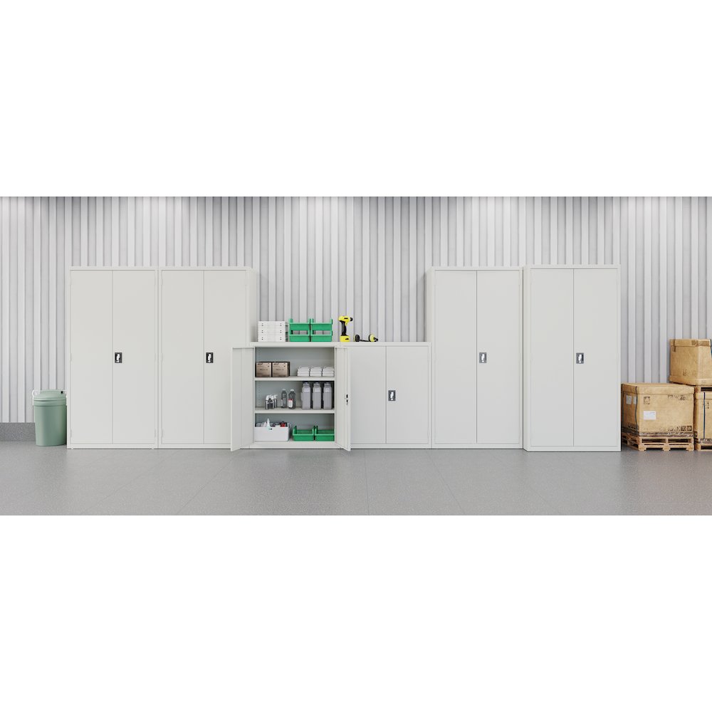 Hirsh Welded Steel Storage Cabinet with 2 Shelves, 18"Dx36"Wx42"H, Light Gray. Picture 10