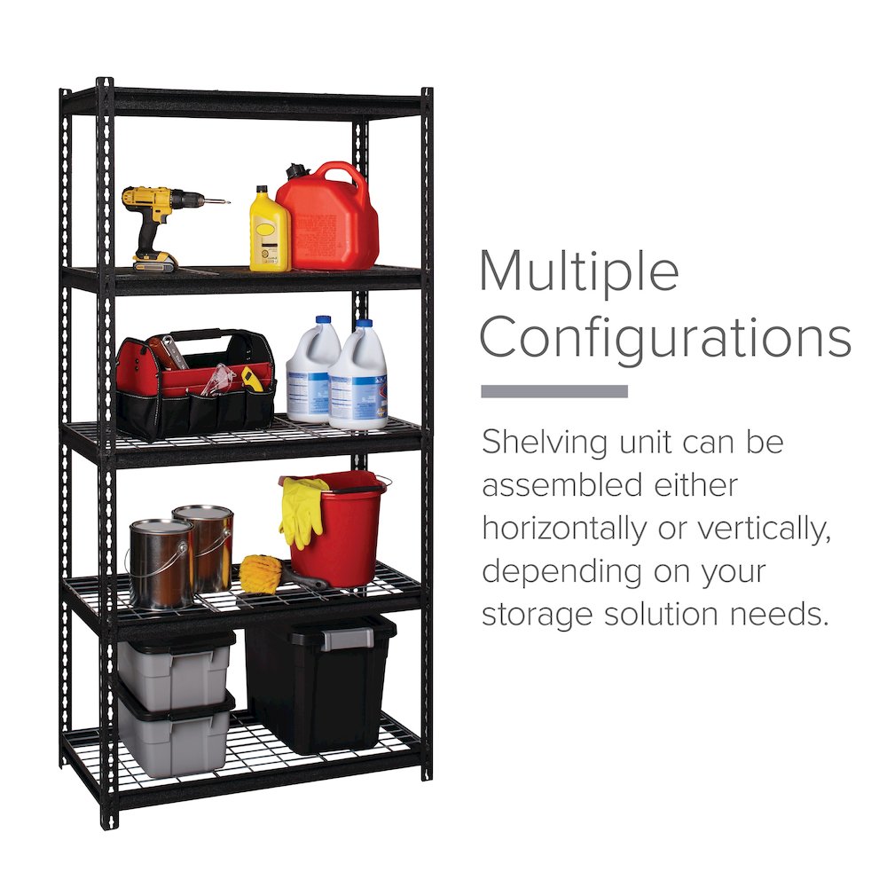 Iron Horse 2300 Riveted Wire Deck Shelving 5-Shelf, 18Dx36Wx72H, Black. Picture 2