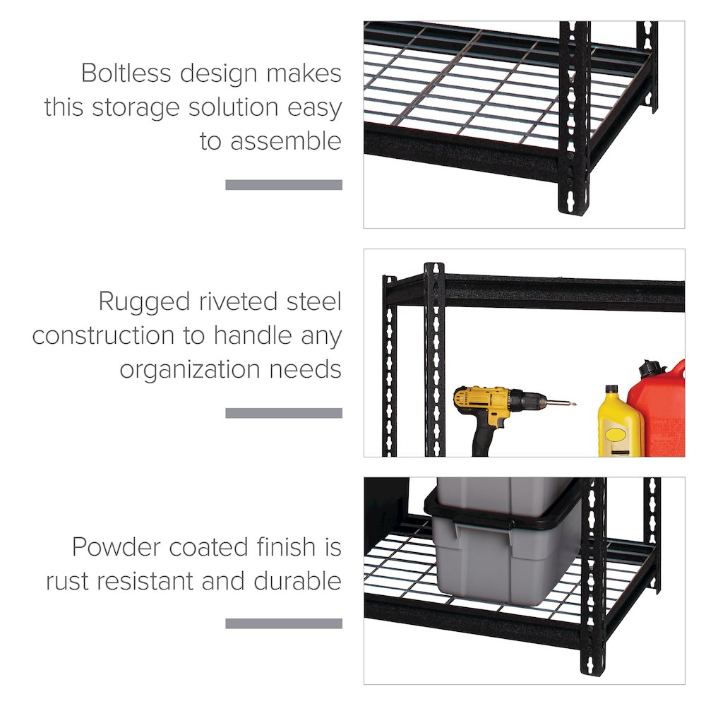 Iron Horse 2300 Riveted Wire Deck Shelving 5-Shelf, 18Dx36Wx72H, Black. Picture 3