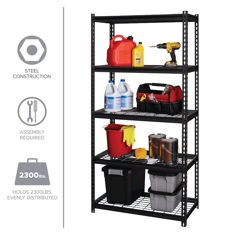 Iron Horse 2300 Riveted Wire Deck Shelving 5-Shelf, 18Dx36Wx72H, Black. Picture 4