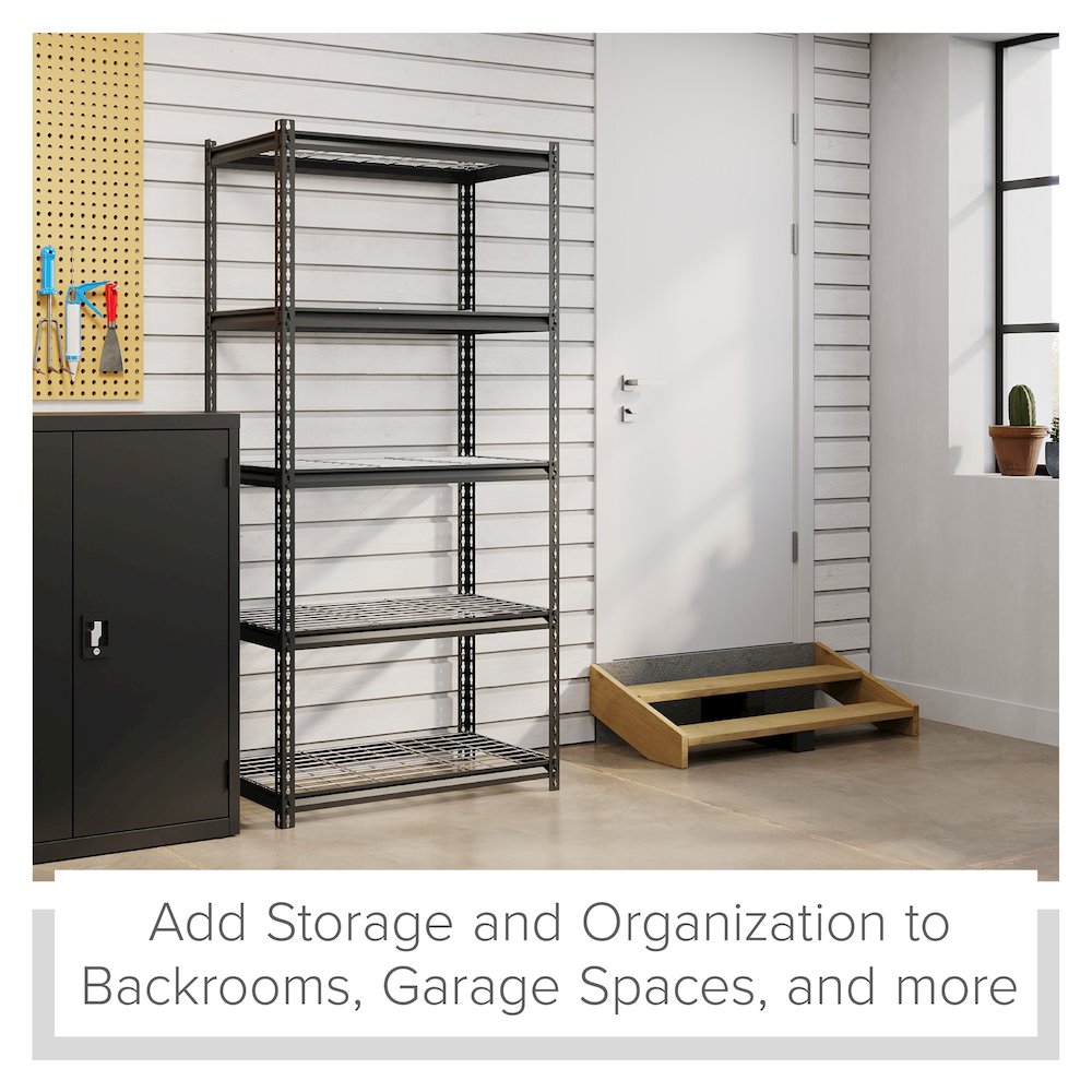 Iron Horse 2300 Riveted Wire Deck Shelving 5-Shelf, 18Dx36Wx72H, Black. Picture 5