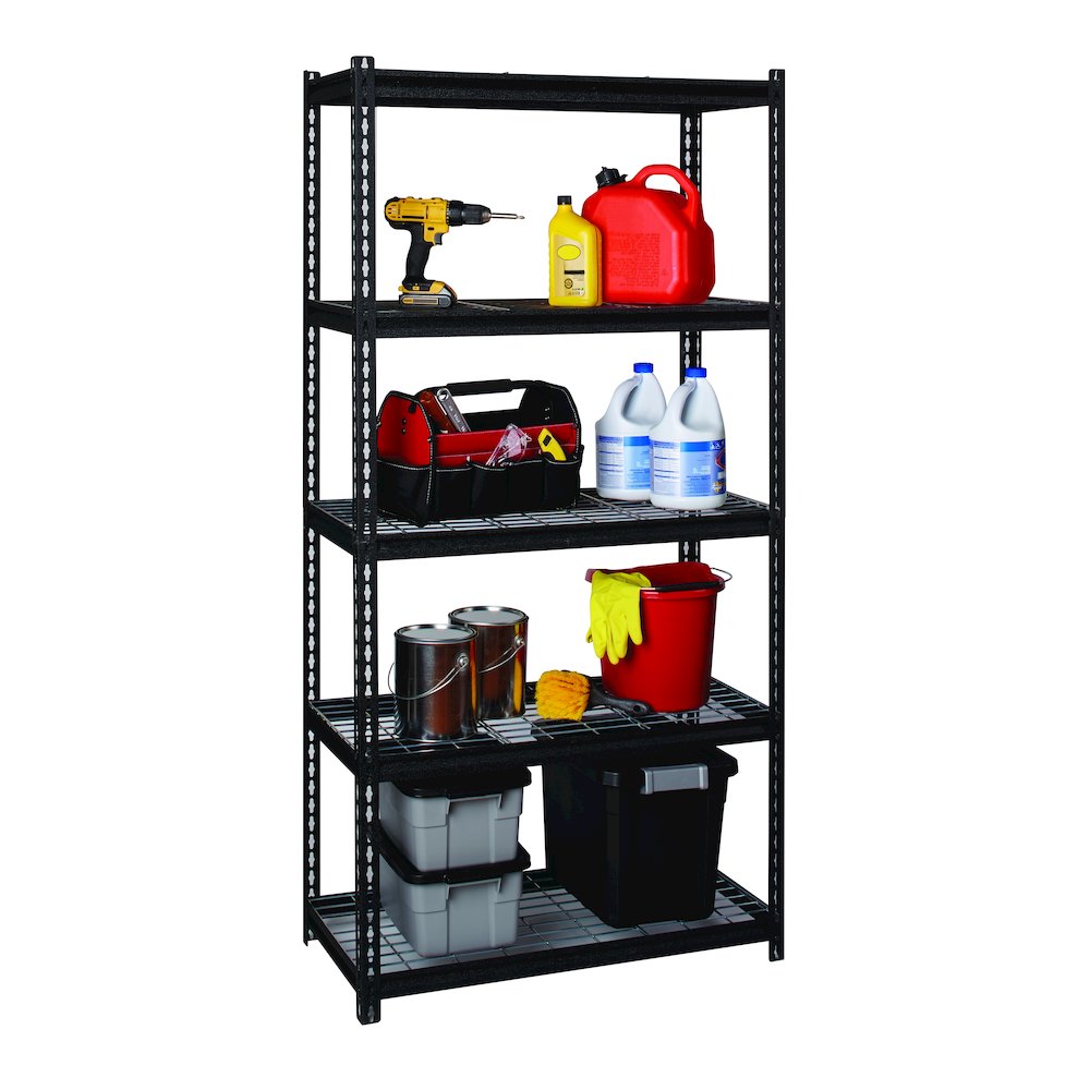 Iron Horse 2300 Riveted Wire Deck Shelving 5-Shelf, 18Dx36Wx72H, Black. Picture 7